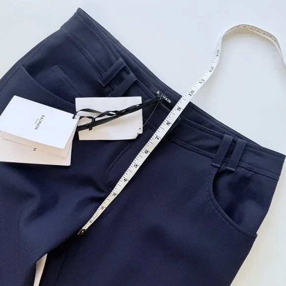 NWT Balmain Wool Twill Navy Blue Flare Trousers Size 34 FR 2 US